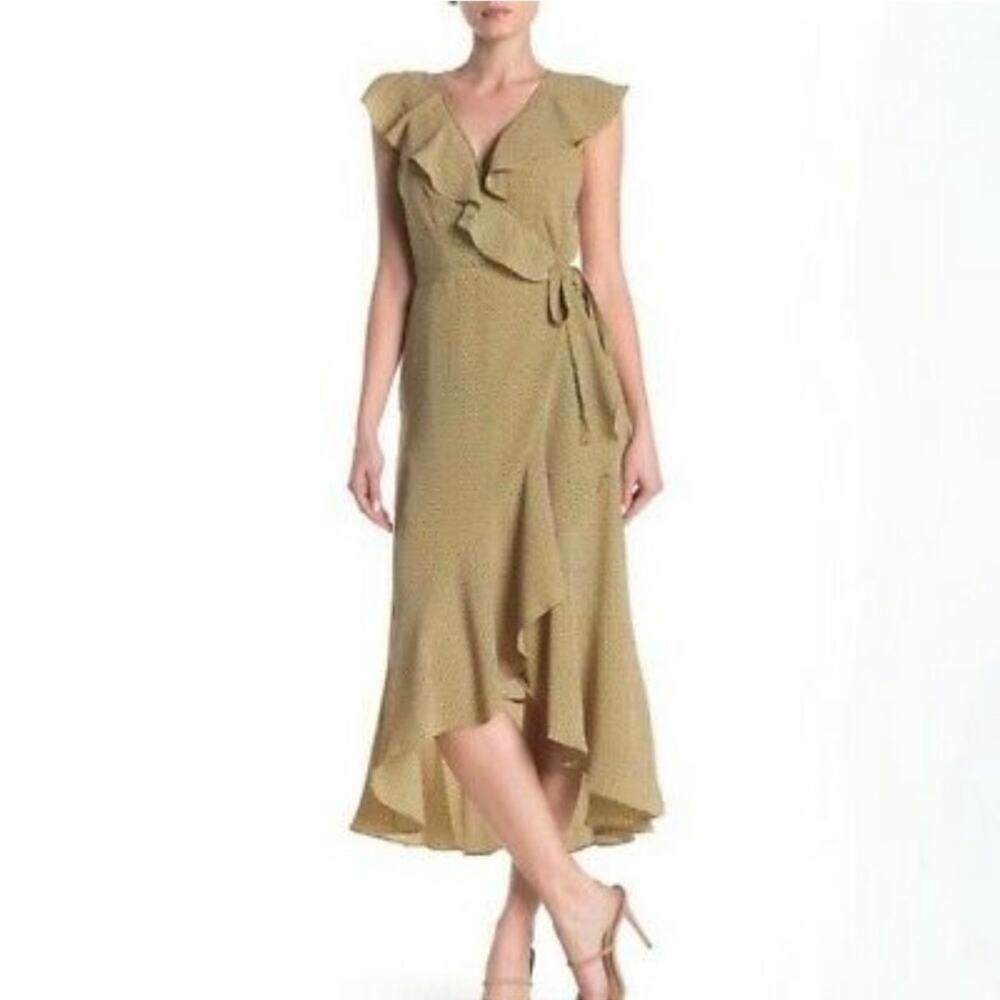 Max Studio Olive Green Ruffle Wrap Maxi Dress